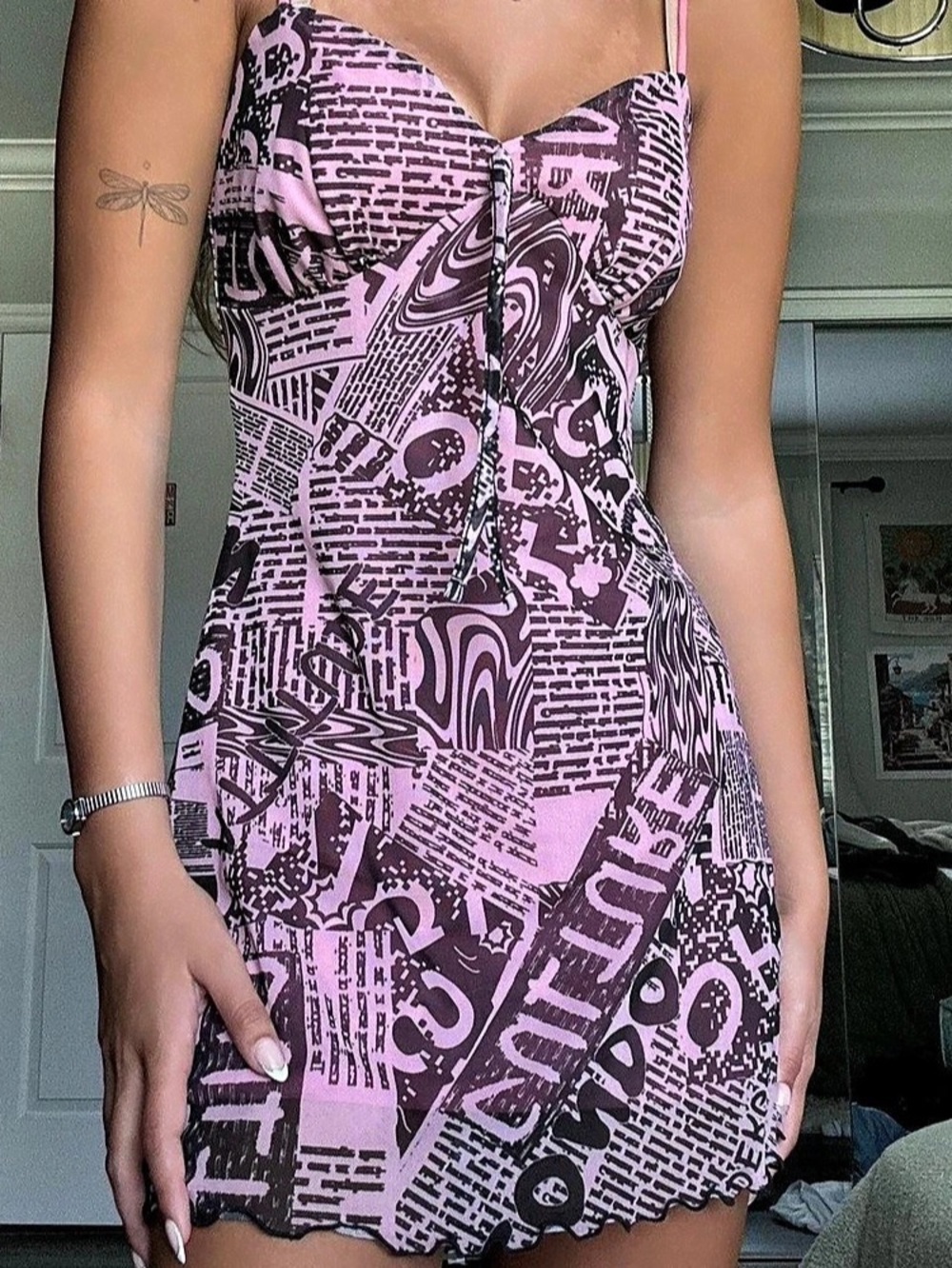Pink & Black Abstract Mini Dress Like New